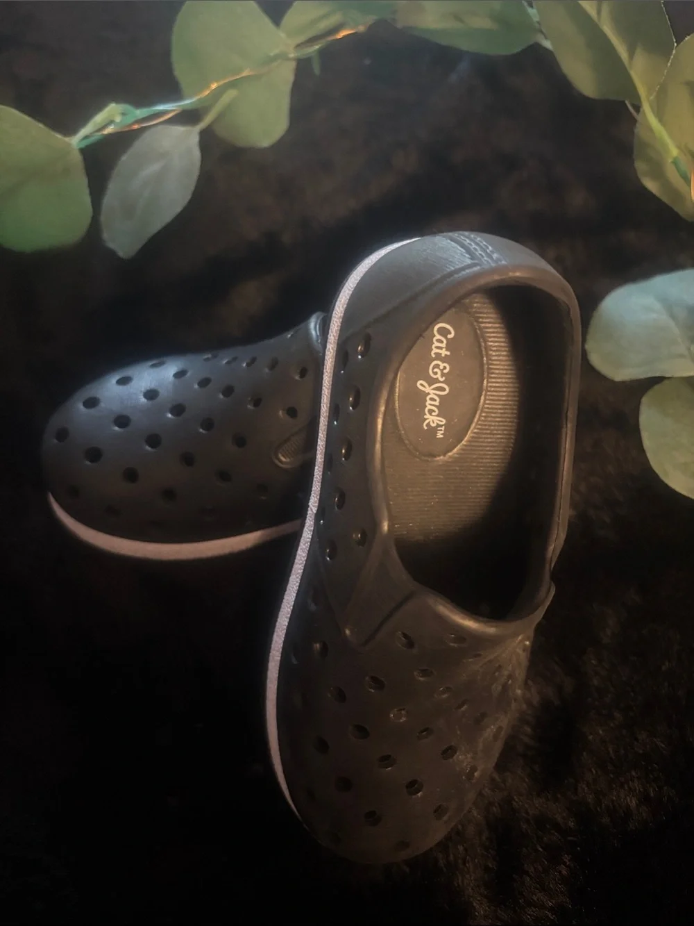 Cat & Jack Black Kids Slip-On Clogs with White Trim